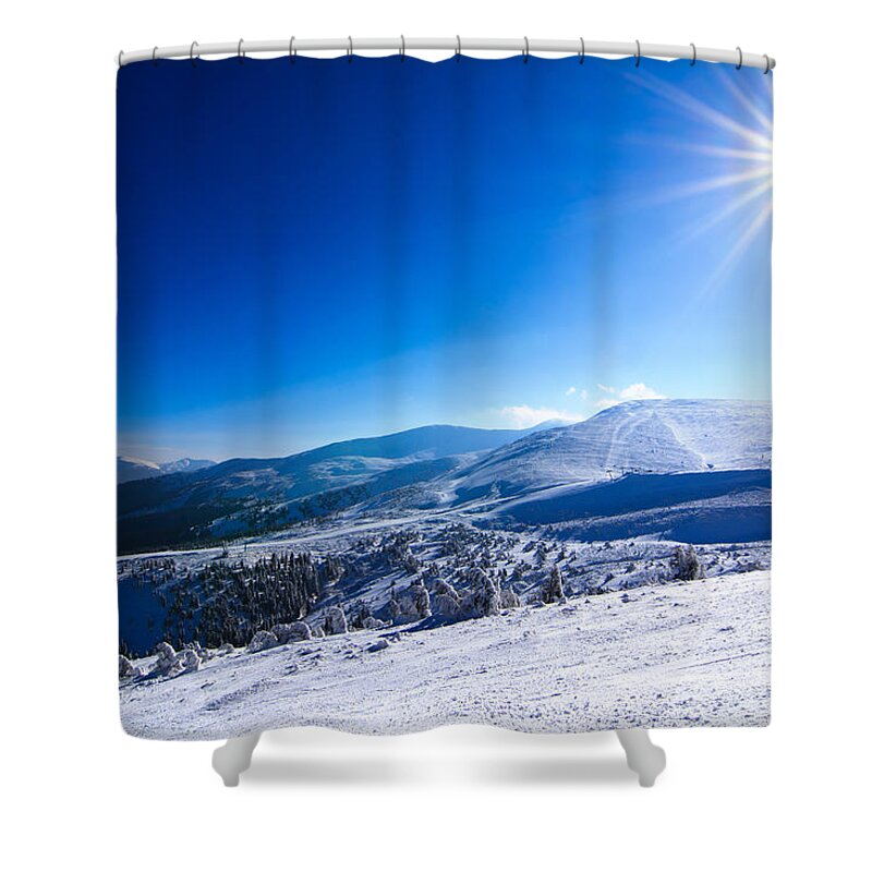 Scenics Shower Curtain featuring the photograph Winter Mountains Landscape #5 by Verybigalex