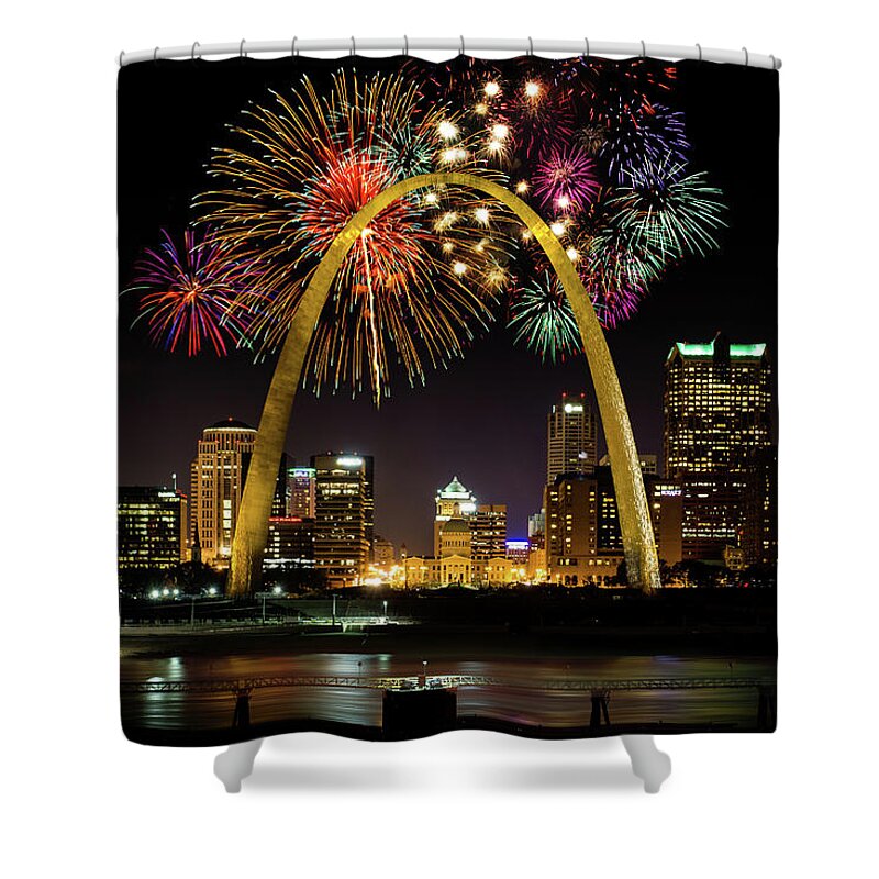 St. Louis Arch Shower Curtain featuring the photograph 50 Years of the Arch by Randall Allen