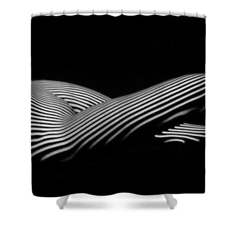 Stripes Shower Curtain featuring the digital art 5298 Zebra Woman H by Chris Maher