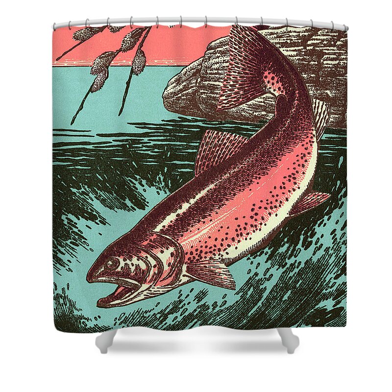 Activity Shower Curtain featuring the drawing Fish #58 by CSA Images