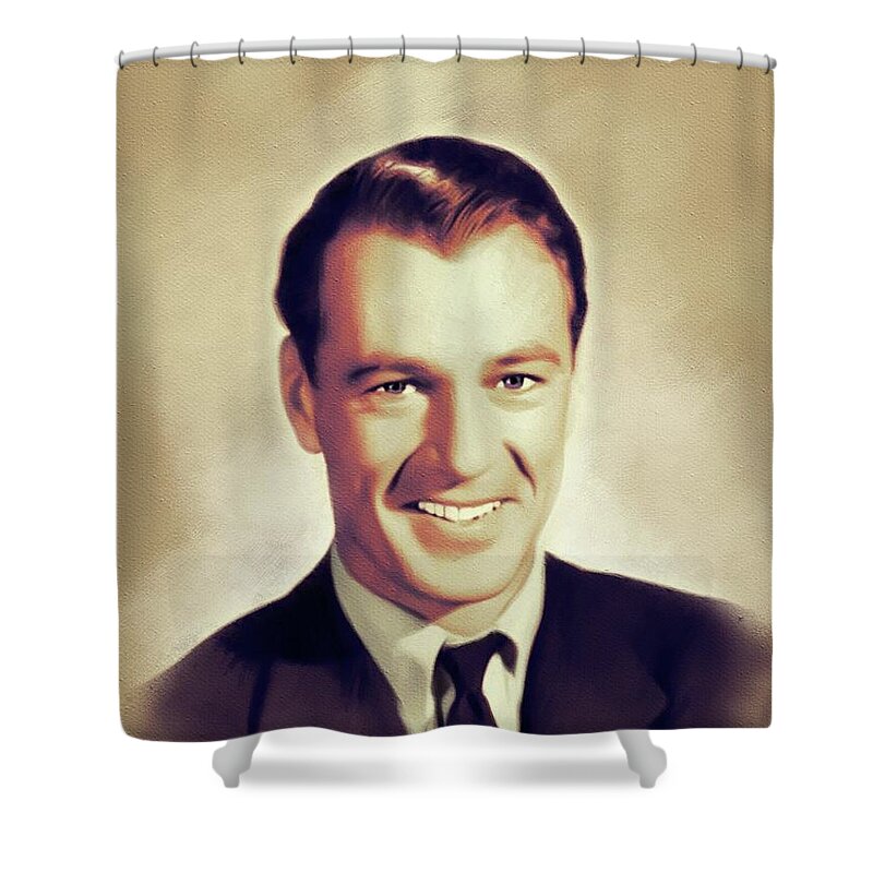 Gary Shower Curtain featuring the painting Gary Cooper, Vintage Movie Star #6 by Esoterica Art Agency