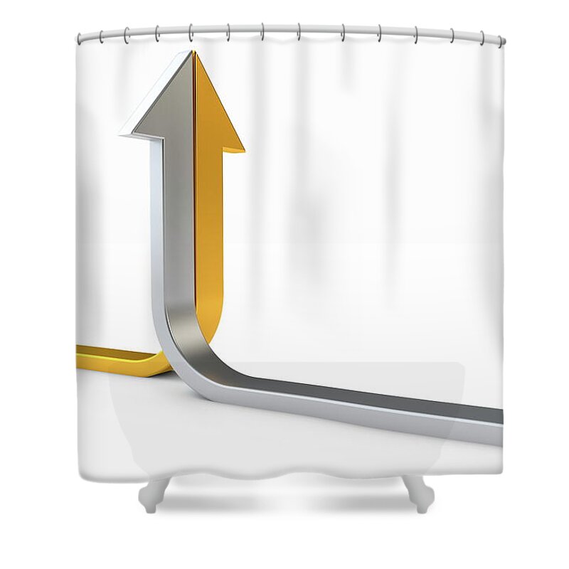White Background Shower Curtain featuring the digital art Golden And Silver Arrows #6 by Bjorn Holland