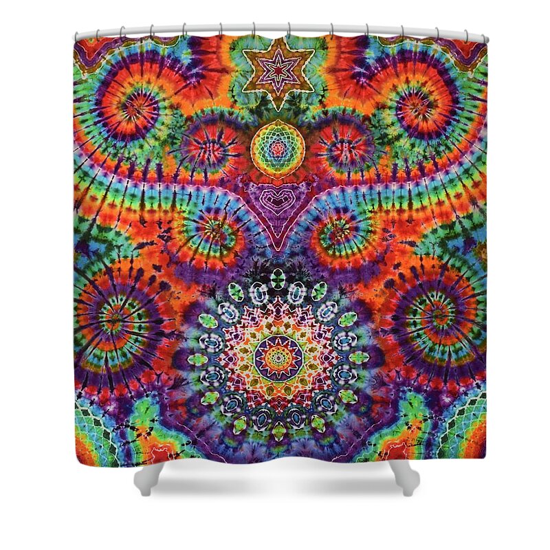 Rob Norwood Tie Dye Sacred Geometry Ice Dyes Psychedelic Art Shower Curtain featuring the digital art Oteils Tap by Rob Norwood