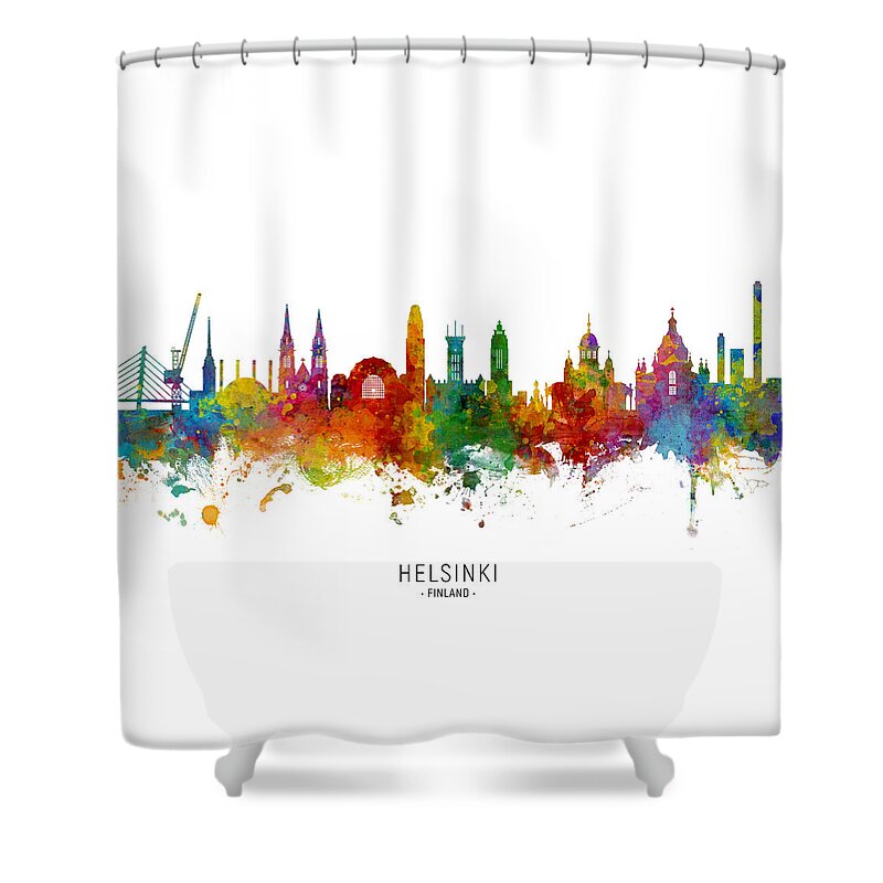 Helsinki Shower Curtain featuring the digital art Helsinki Finland Skyline by Michael Tompsett