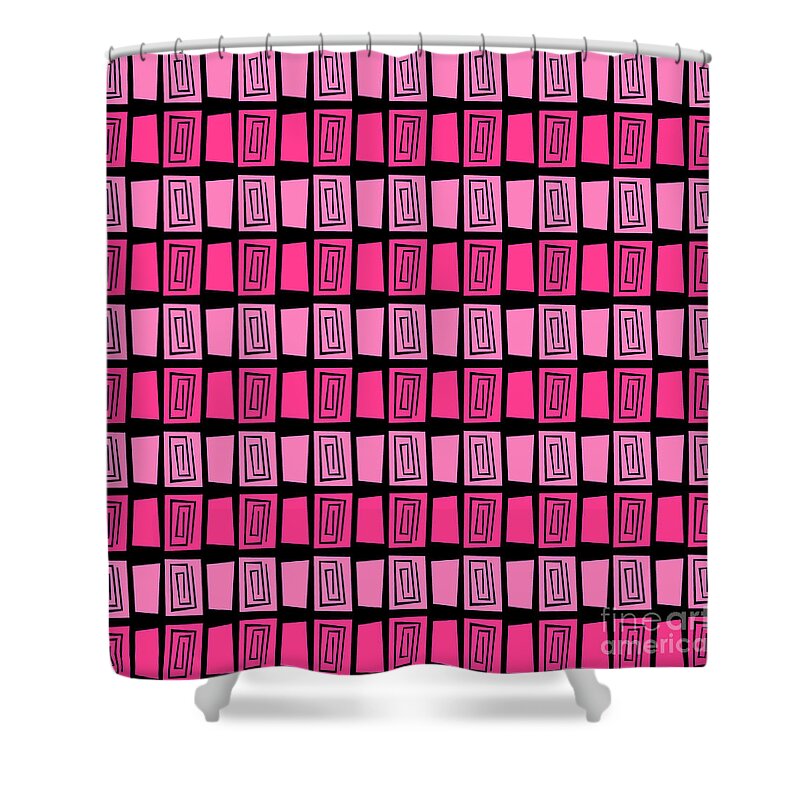 Pink Shower Curtain featuring the digital art Mid Century Modern Maze by Donna Mibus