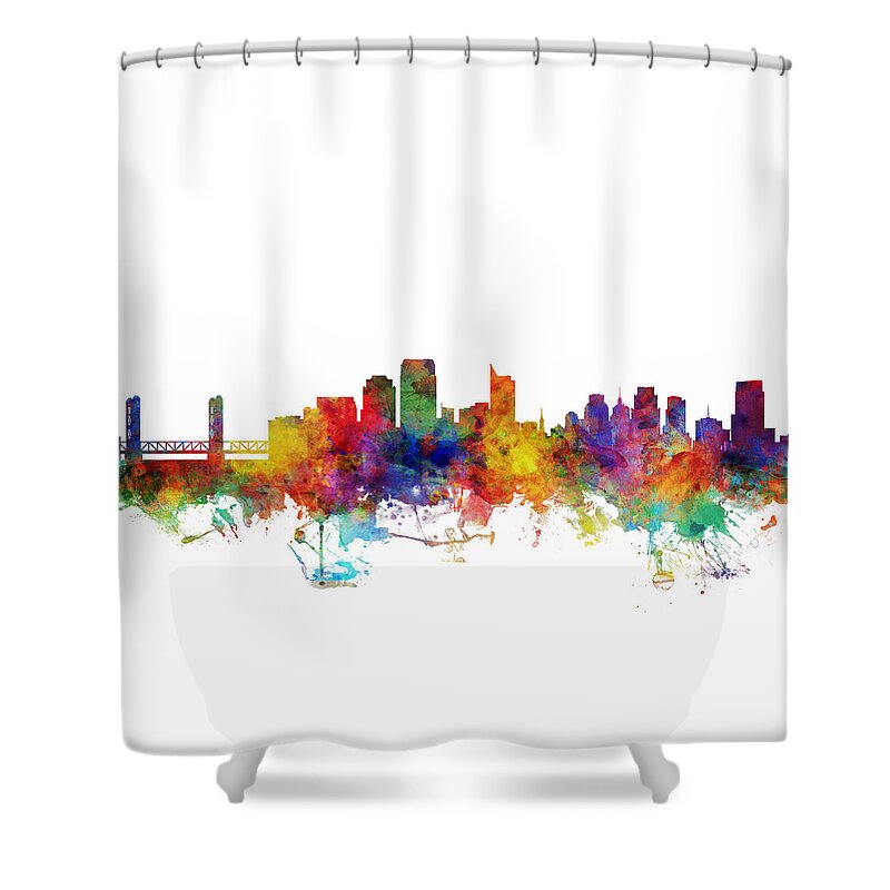 Sacramento Shower Curtain featuring the digital art Sacramento California Skyline by Michael Tompsett