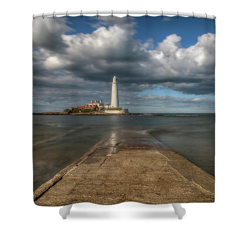 St Mary's Lighthouse Shower Curtain featuring the photograph St Mary's Lighthouse - England #7 by Joana Kruse