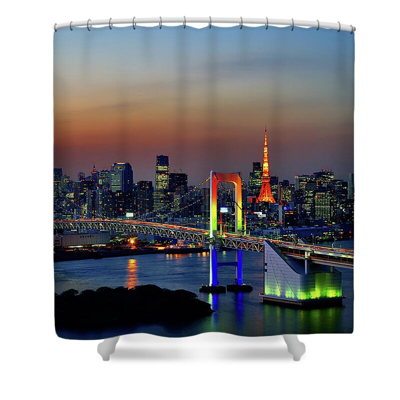 Tokyo Tower Shower Curtain featuring the photograph Tokyo Downtown At Twilight by Vladimir Zakharov