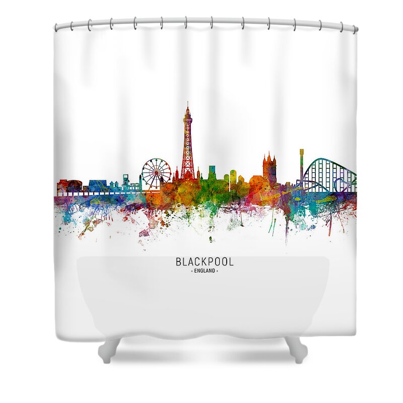 Blackpool Shower Curtain featuring the digital art Blackpool England Skyline by Michael Tompsett