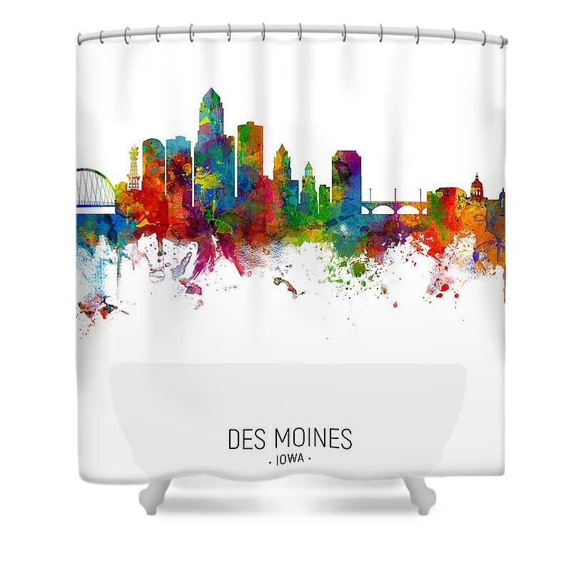Des Moines Shower Curtain featuring the digital art Des Moines Iowa Skyline by Michael Tompsett