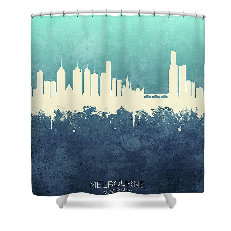 Melbourne Shower Curtain featuring the digital art Melbourne Australia Skyline by Michael Tompsett