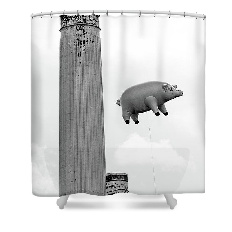 Dawn Oconnor Shower Curtain featuring the photograph Pink Floyd Pig at Battersea #9 by Dawn OConnor