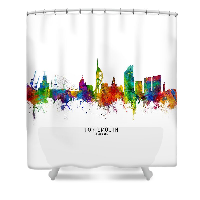 Portsmouth Shower Curtain featuring the digital art Portsmouth England Skyline by Michael Tompsett