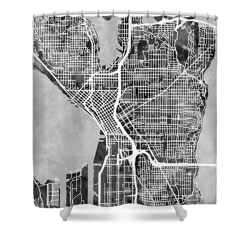 Seattle Shower Curtain featuring the digital art Seattle Washington Street Map by Michael Tompsett