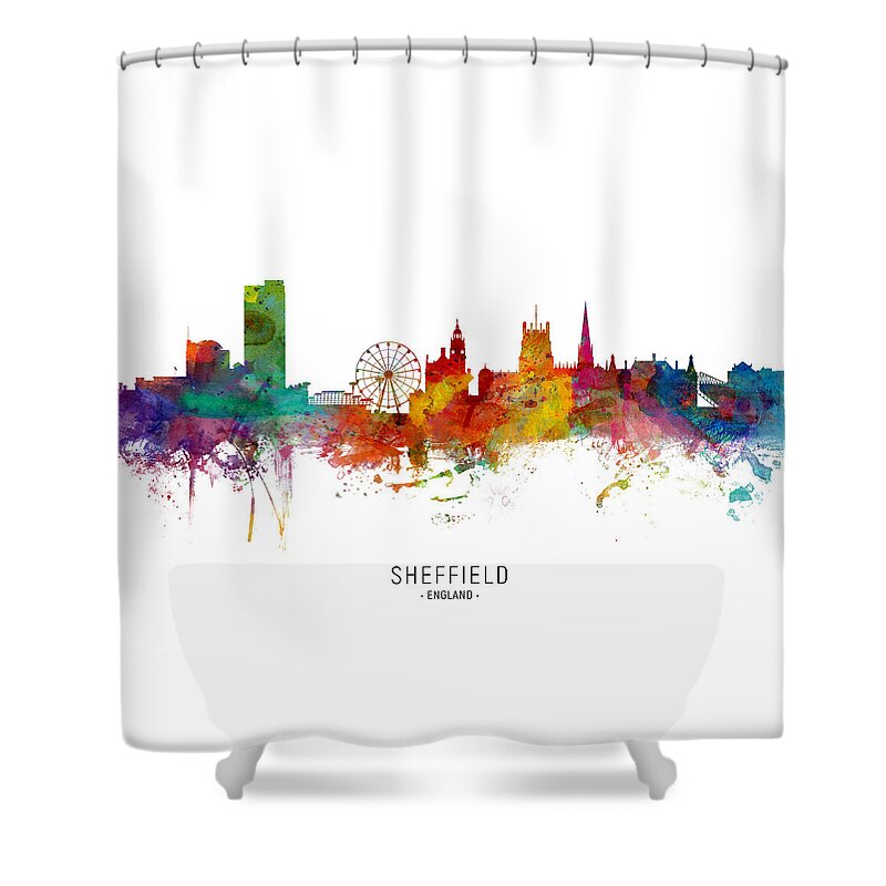 Sheffield Shower Curtain featuring the digital art Sheffield England Skyline by Michael Tompsett