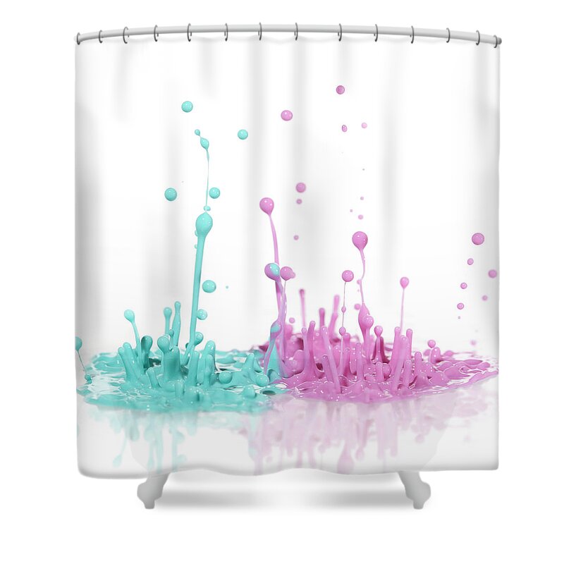 White Background Shower Curtain featuring the photograph Dancing Paint #9 by Paula Daniëlse
