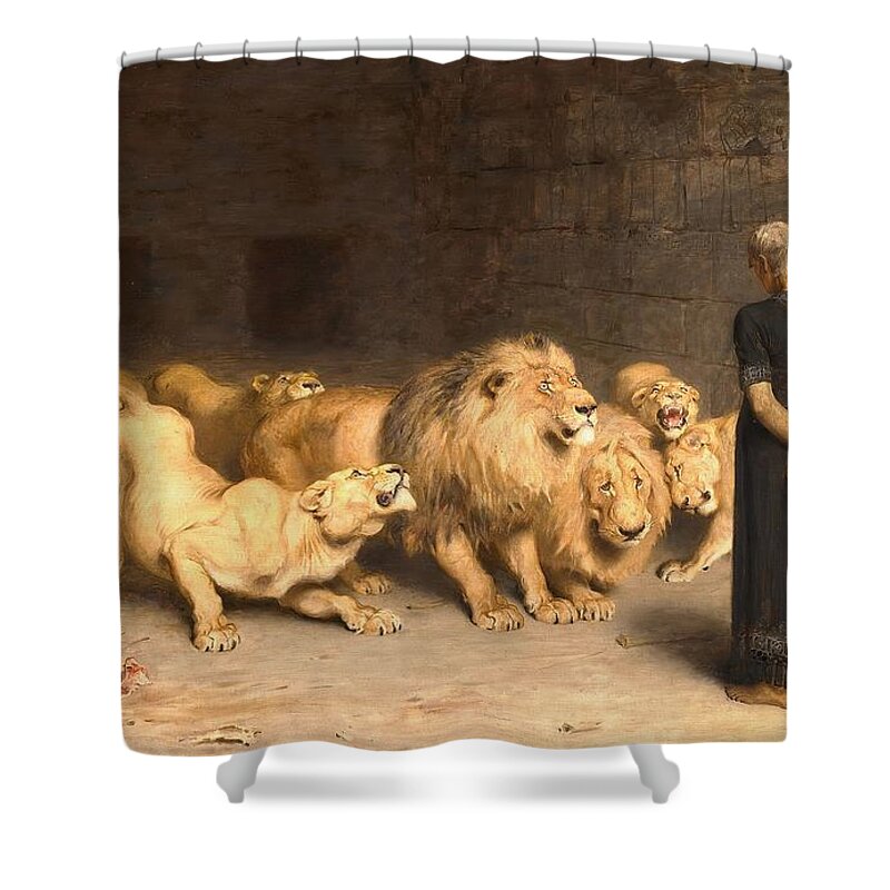 Briton Riviere Shower Curtain featuring the painting Daniel In The Lion's Den #2 by Briton Riviere