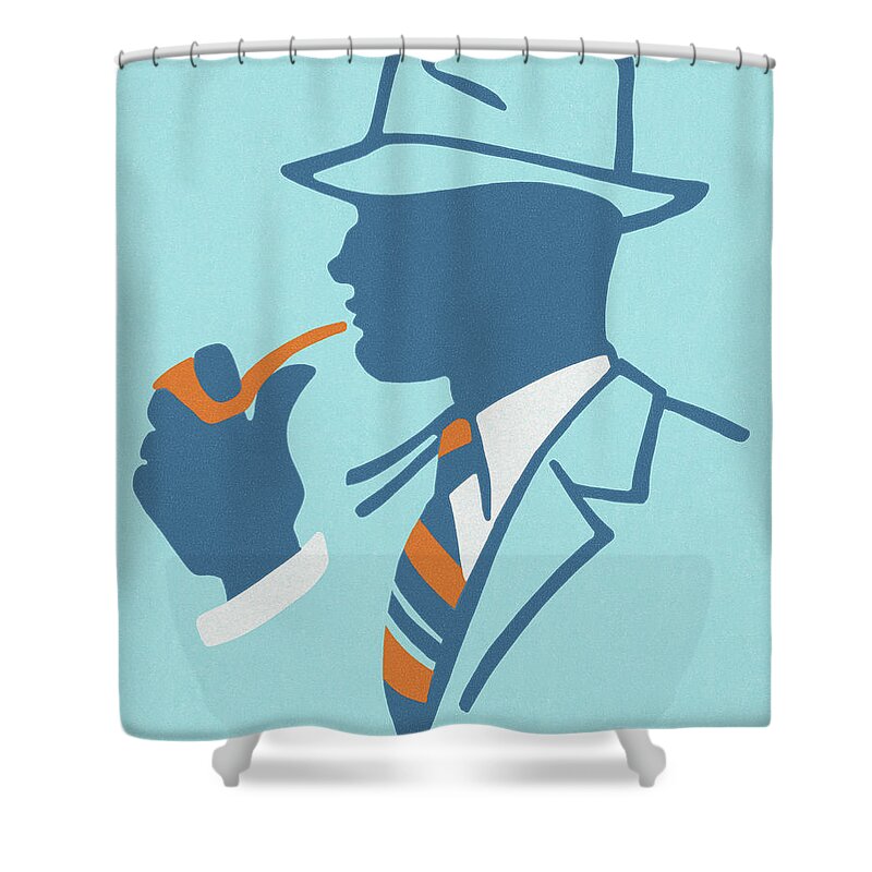 Accessories Shower Curtain featuring the drawing Man Smoking a Pipe #9 by CSA Images