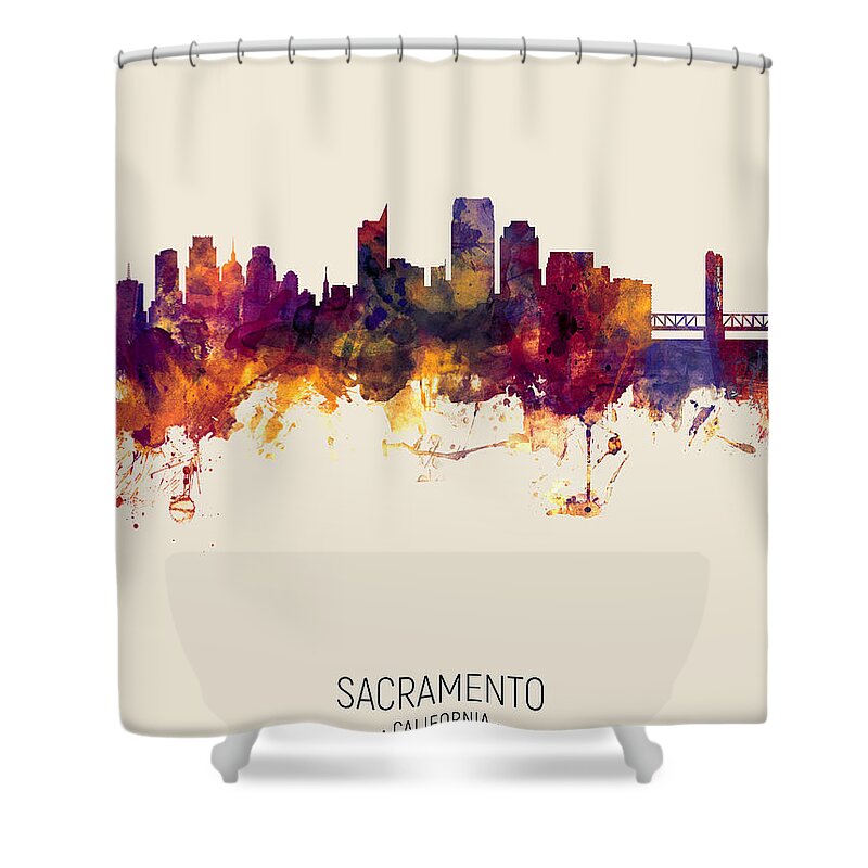 Sacramento Shower Curtain featuring the digital art Sacramento California Skyline by Michael Tompsett