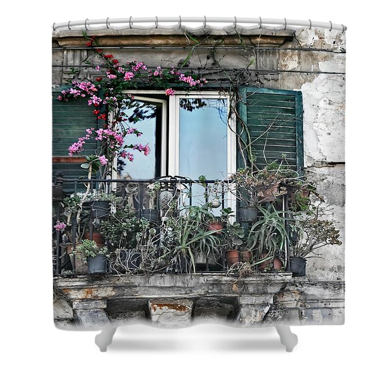 Window Box Shower Curtain featuring the photograph A Balcony in Palermo by David Birchall