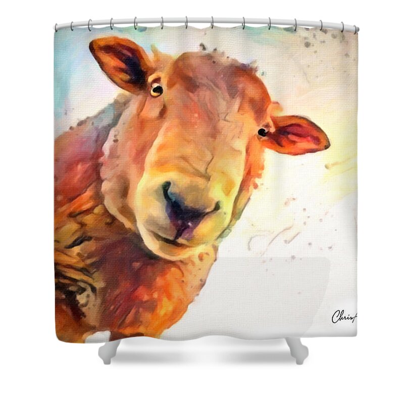 Curious Shower Curtain featuring the painting A Curious Sheep called Shawn by Chris Armytage