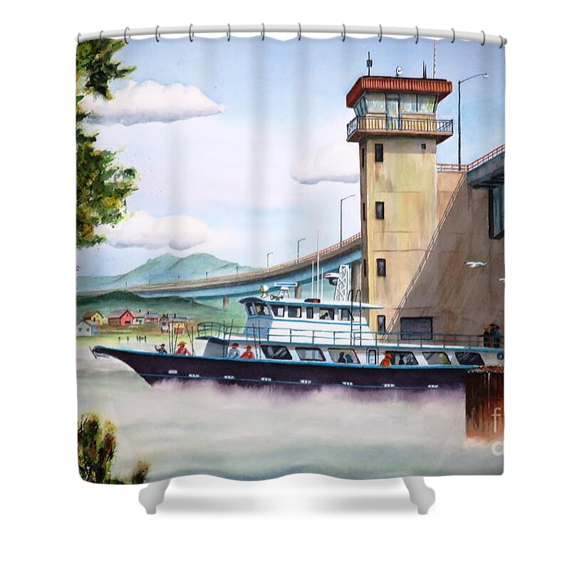 Niantic Shower Curtain featuring the painting A Fishin' Party by Joseph Burger