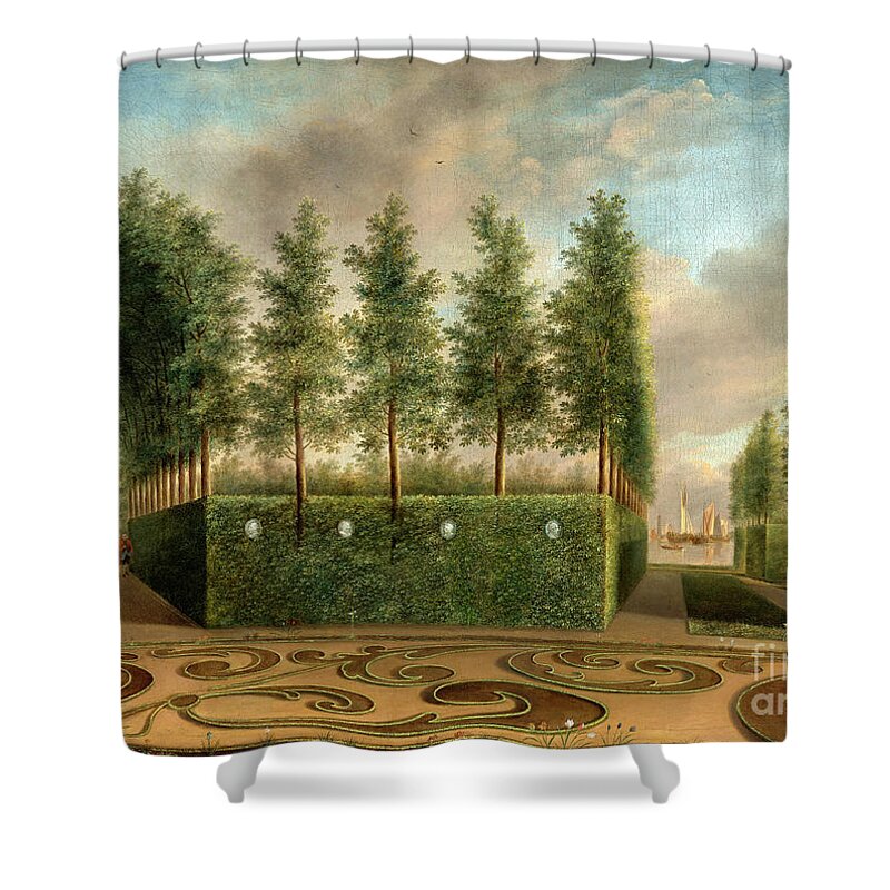 Vintage Art Shower Curtain featuring the painting A Formal Garden by Audrey Jeanne Roberts