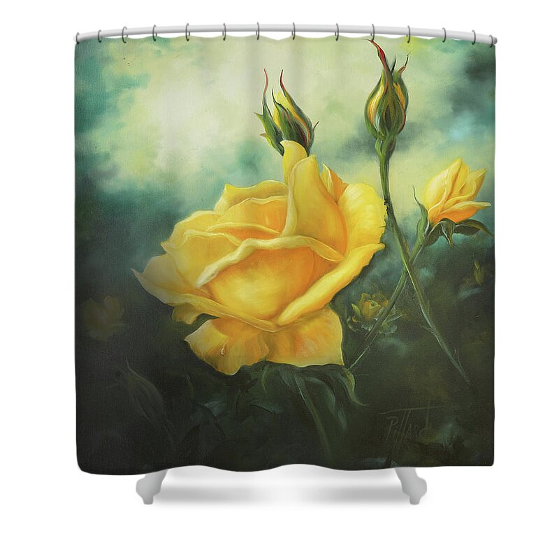 Rose Shower Curtain featuring the painting Yellow Friendship Rose by Lynne Pittard