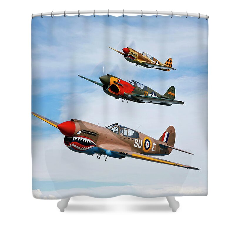 Formation Flying Shower Curtain featuring the photograph A Group Of P-40 Warhawks Fly In by Scott Germain/stocktrek Images