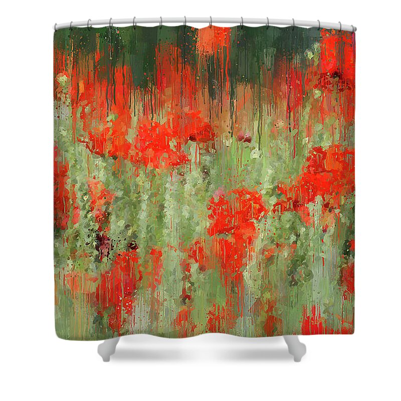 Flower Shower Curtain featuring the painting A meadow full of red flowers - 04 by AM FineArtPrints
