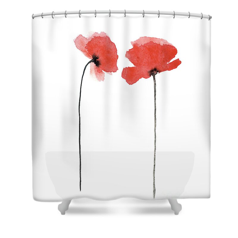 Poppies Shower Curtain featuring the painting A pair of poppies facing inwards by Joanna Szmerdt