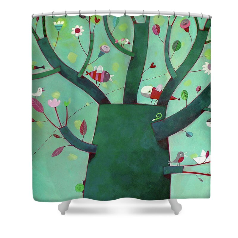 Zurich Shower Curtain featuring the photograph A Party On The Tree by © Illusimi . Simona Dimitri 2013