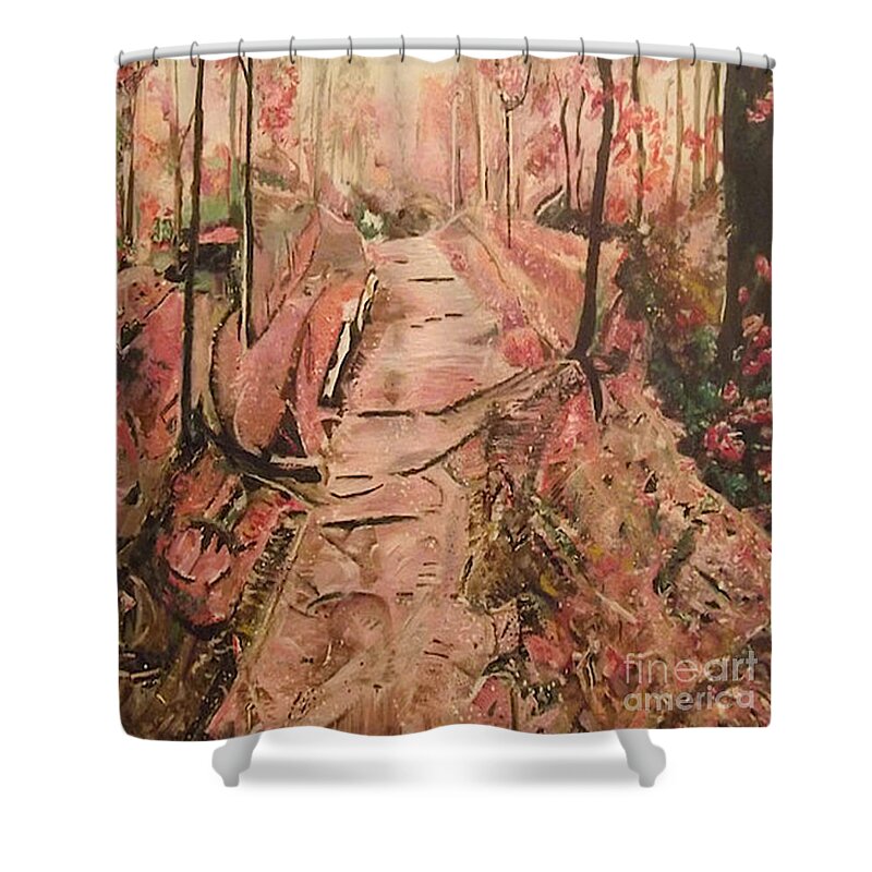 Landscape Shower Curtain featuring the painting A Patch of Eden by Denise Morgan