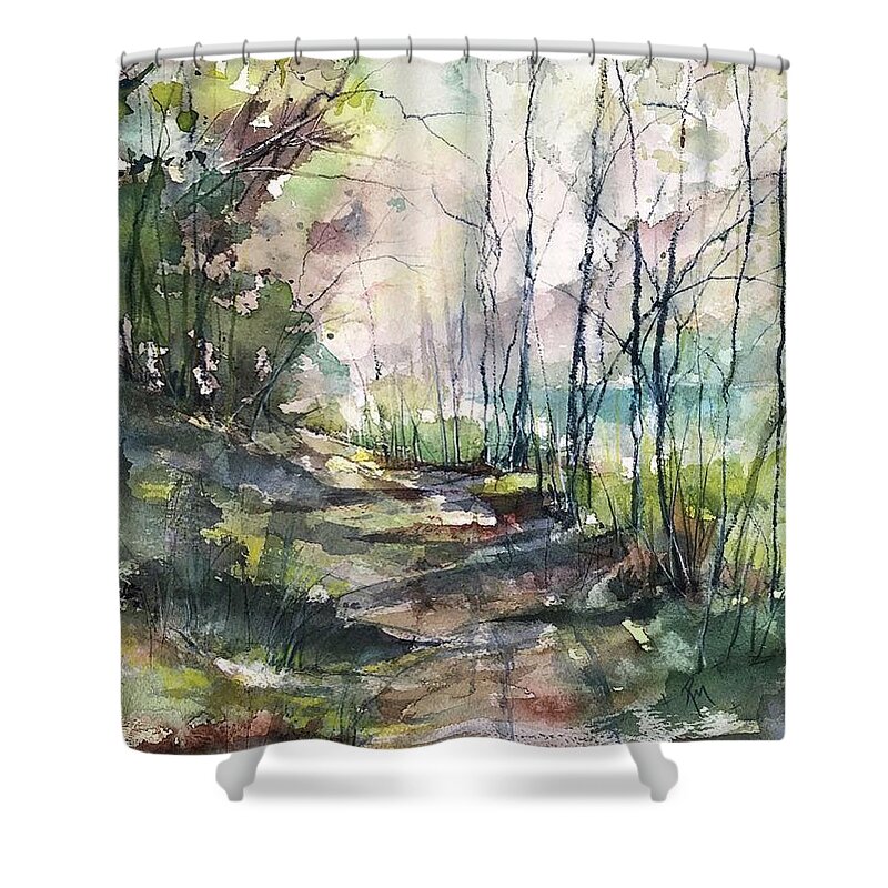 Watercolour Shower Curtain featuring the painting A Road Less Traveled by Robin Miller-Bookhout