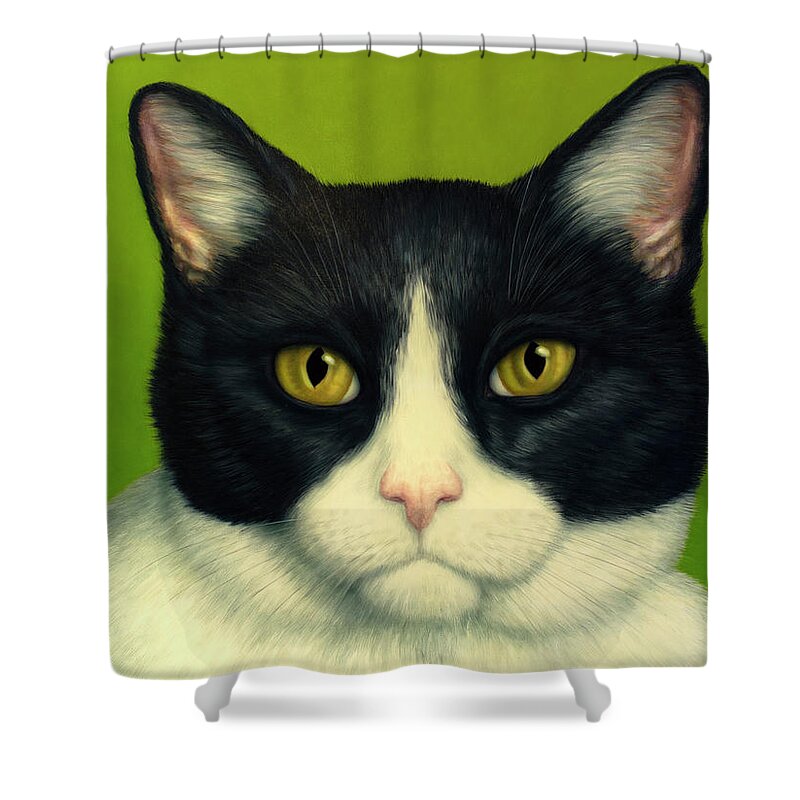 Serious Shower Curtain featuring the painting A Serious Cat by James W Johnson