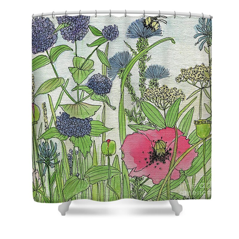 Garden Shower Curtain featuring the painting A Single Poppy Wildflowers Garden Flowers by Laurie Rohner