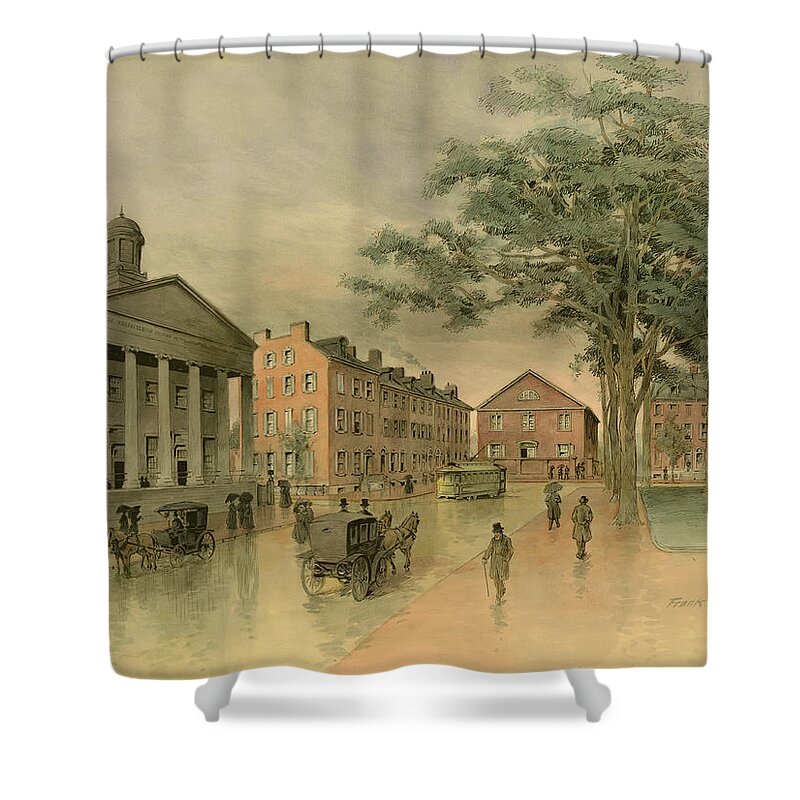 Taylor Shower Curtain featuring the painting A Southwestern View of Washington Square by Frank Hamilton Taylor