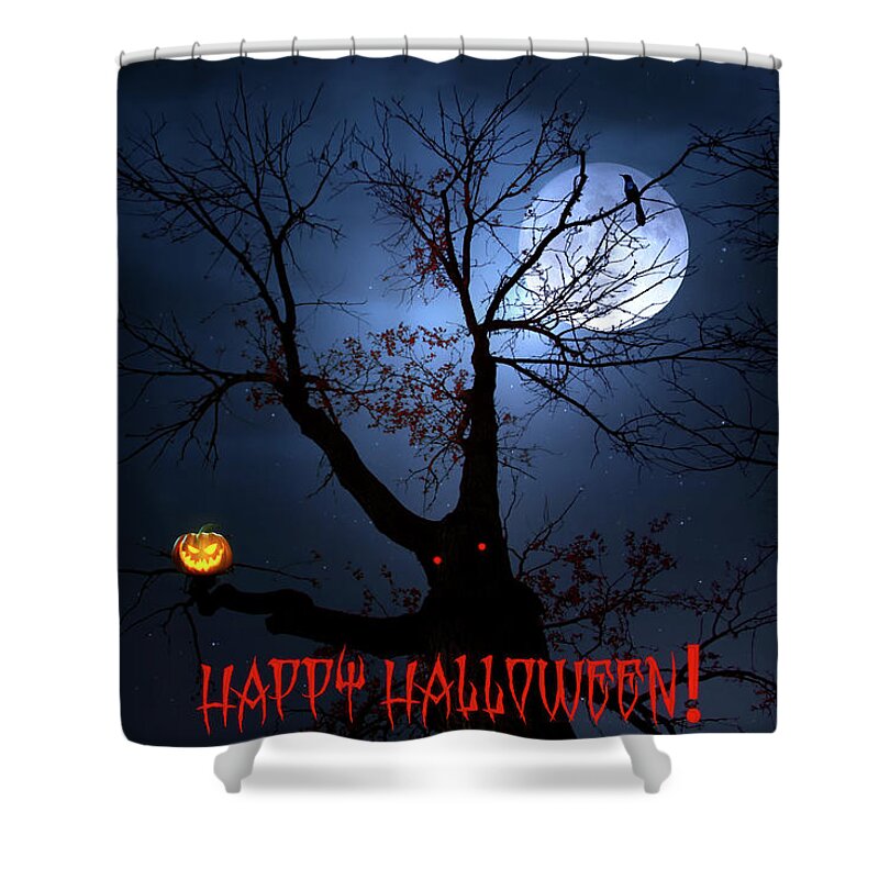 Halloween Shower Curtain featuring the digital art A Spooky Halloween Greeting by Mark Andrew Thomas