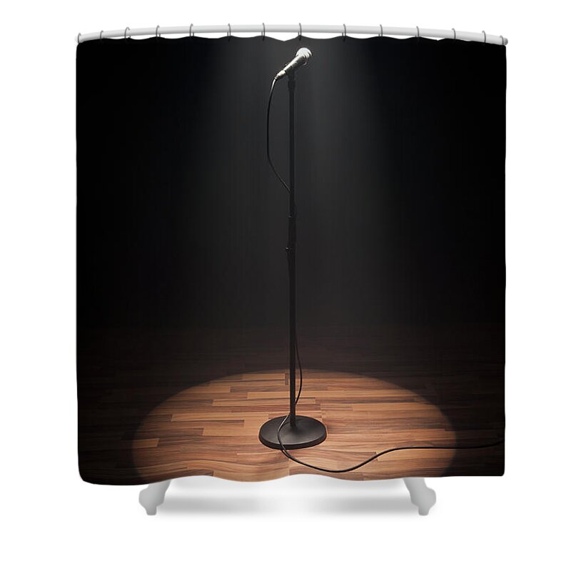 Anticipation Shower Curtain featuring the photograph A Spot Lit Microphone by Caspar Benson