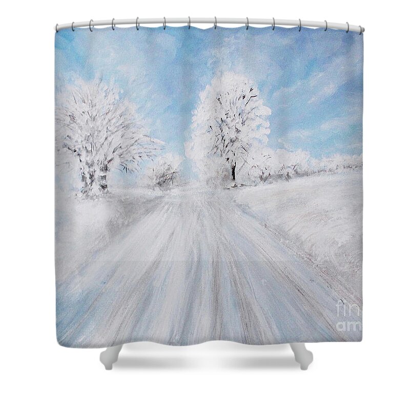 Landscape Shower Curtain featuring the painting A Winter's Day by Lyric Lucas