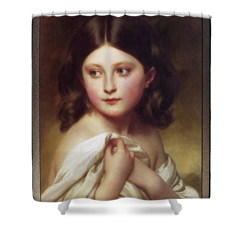 A Young Girl Called Princess Charlotte Shower Curtain featuring the painting A Young Girl Called Princess Charlotte by Franz Xaver Winterhalter by Rolando Burbon
