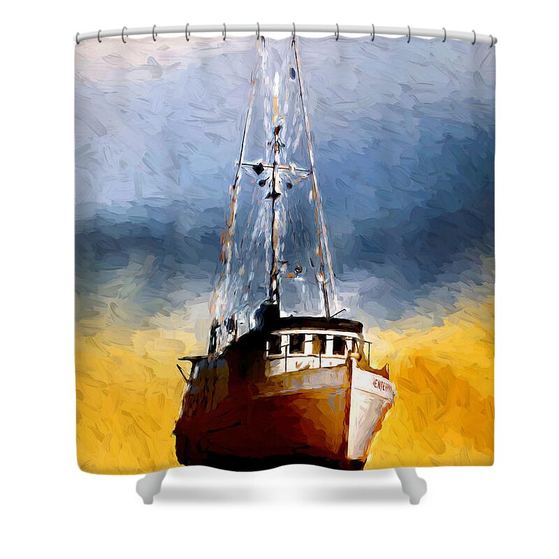 Rigging Shower Curtain featuring the photograph Abandoned Boat 30 by Cathy Anderson