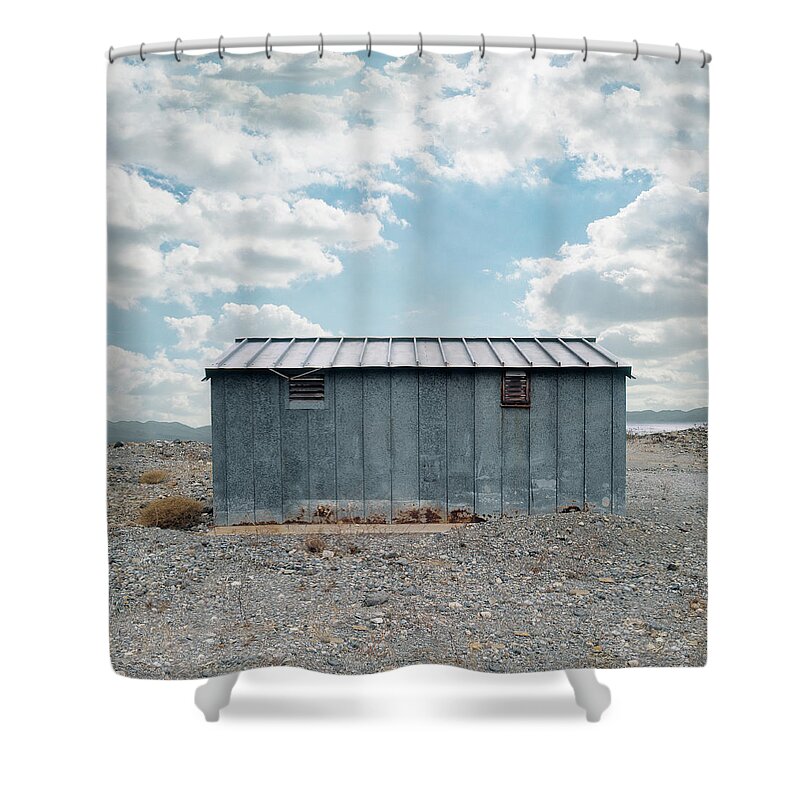 California Shower Curtain featuring the photograph Abandoned Metal Shack In Desert by Ed Freeman