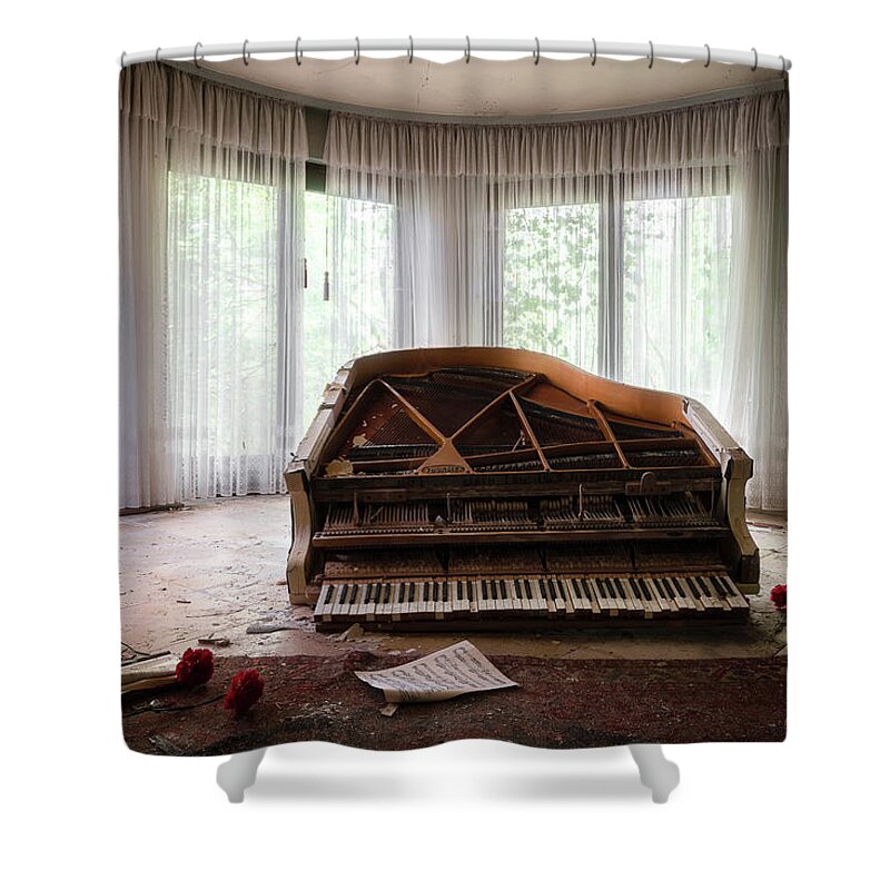 Urban Shower Curtain featuring the photograph Abandoned Piano with Flowers by Roman Robroek