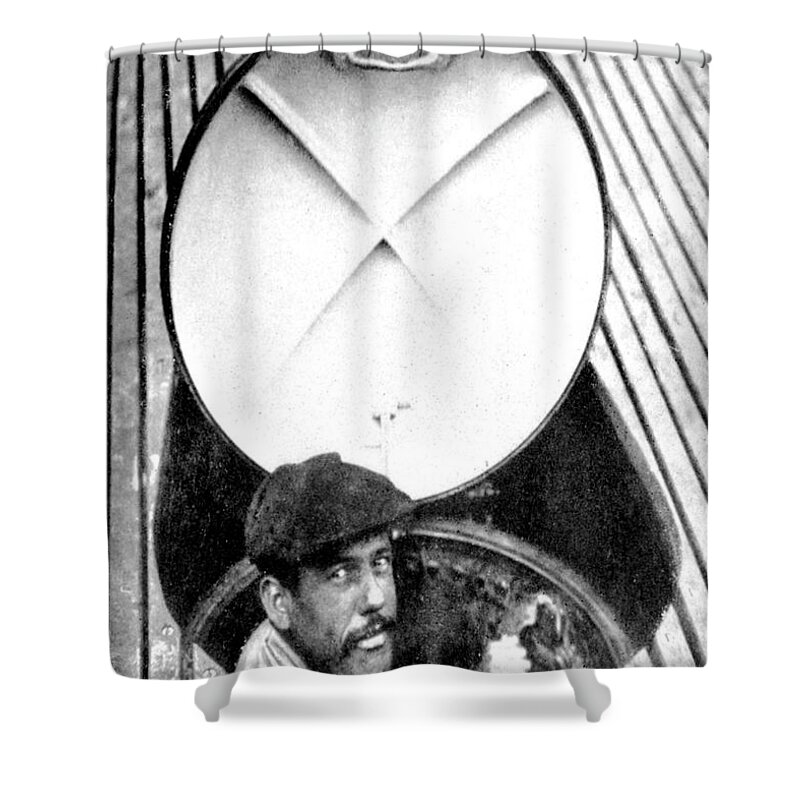 Navy Shower Curtain featuring the painting Aboard a French Submarine by Underwood and Underwood