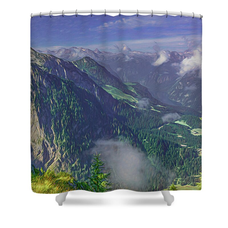  Shower Curtain featuring the photograph Above the Clouds in Bavaria by Marcy Wielfaert
