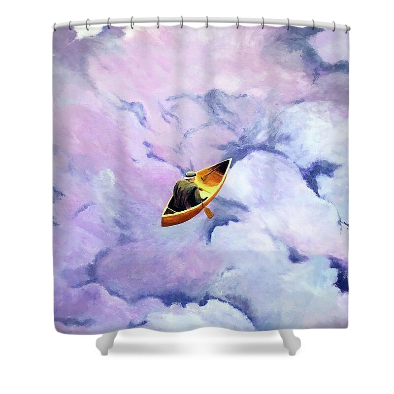 Surrealism Shower Curtain featuring the painting Above The Clouds by Thomas Blood