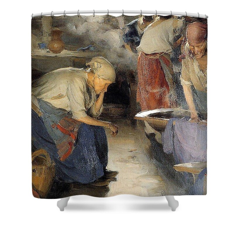 Washer Shower Curtain featuring the painting Abram Efimovich Arkhipov - The Washer Women 1899 by Celestial Images