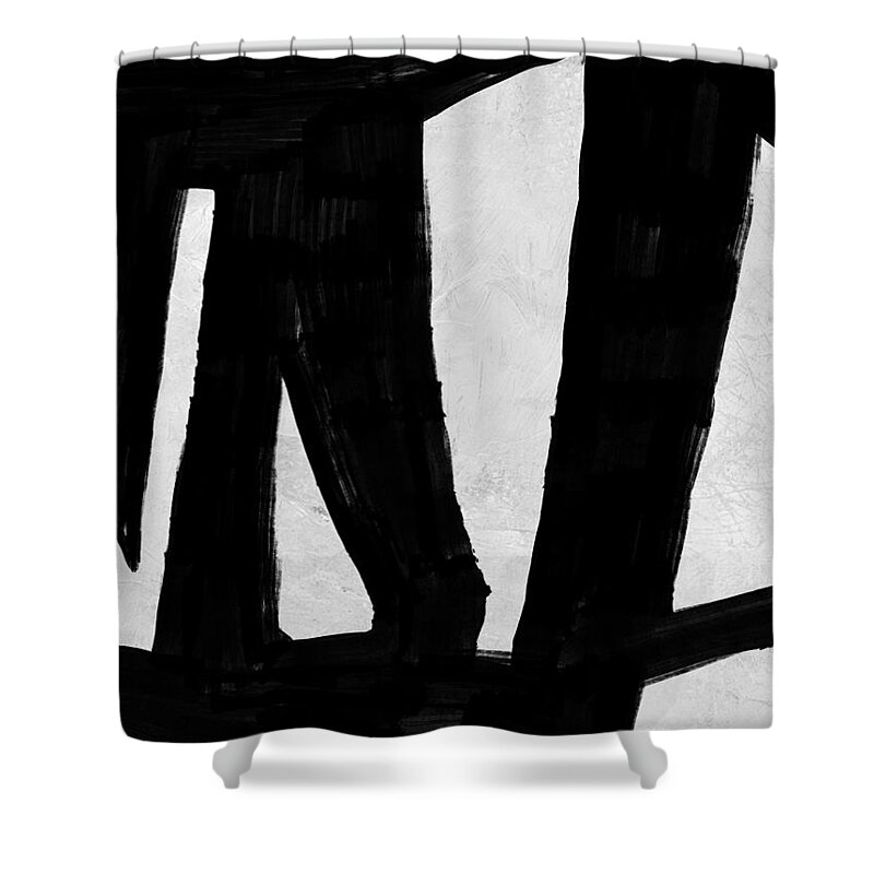 Black And White Shower Curtain featuring the mixed media Abstract Black and White No.22 by Naxart Studio