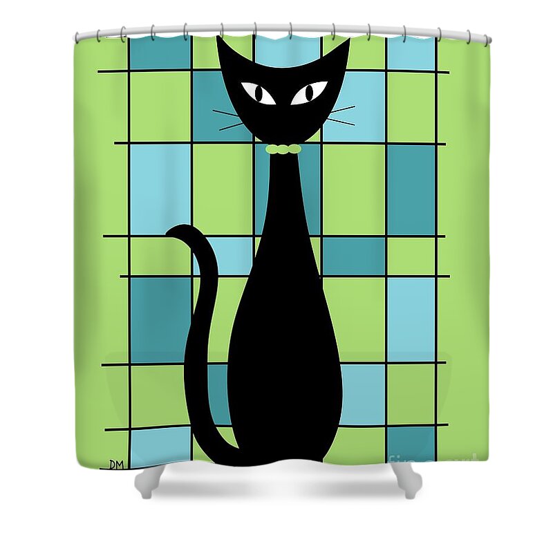  Shower Curtain featuring the digital art Abstract Cat in Green by Donna Mibus